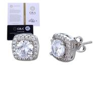 Halukakah Boucles d’Oreilles Moissanite Homme D1,0 ct en Argent 925 Plaqué Platine avec Certificat,Boucles Carrées Diamants à Griffes,Pierre Centrale de 1 Carat + Env. 0,588 ct de Pierres Latérales