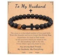 Halukakah Bracelet Croix pour Hommes avec Shungite et Œil de Tigre - Anniversaire,Diplôme,Retraite ou Noël,Cadeau Chrétien en Pierre Naturelle pour Fils,Pères,Maris,Adolescents - avec Carte À Mon Mari