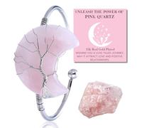 HALUKAKAH Bracelet en Pierre Naturelle et Cristal - AMOUR LUNAIRE - Fil Arbre de Vie Plaqué Platine Fait à la Main, Pendentifs en Forme de Lune en Quartz Rose Taille Réglable
