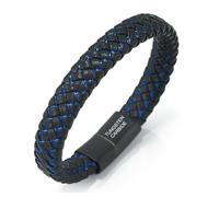 HALUKAKAH Bracelet Homme Cuir Véritable avec Fermoir en Carbure de Tungstène | Durable et Hypoallergénique | Design Premium Noir & Bleu | Taille Confort 21,5cm | Bijou pour Mari, Copain, Père, Fils