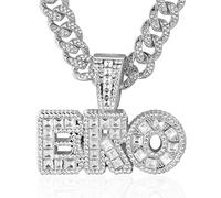 HALUKAKAH ● BRO ● Chaîne Or pour Homme Fini Or Blanc Platine Iced Out Collier Pendentif,Plein Cz Lab Diamants Ensemble de Griffes,14mm Chaîne à Maillons Cubaine 45cm,Coffret Gratuit