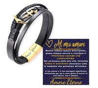HALUKAKAH Cadeau pour Anniversaire Noël: Bracelet en Cuir Ancre en Titane Plaqué Or 24 Carats 21,5cm. Amore Eterno Gravé, avec Une Belle Carte de Message et Boite Cadeau, pour Mari Papa Petit Ami
