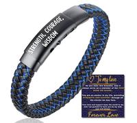 HALUKAKAH Cadeau pour Enfant Garçon Anniversaire Noël: Bracelet en Cuir Titane JAZZ 18-20cm. Strength, Courage, Wisdom Gravé, avec Une Belle Carte de Message et Boite Cadeau, pour Son Petit-fils