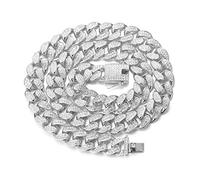 HALUKAKAH Chaîne Cubain Diamant Homme,14/20MM Plaqué Or Véritable 18 Carats/Platine Finition Or Blanc Collier Ras du Cou Bracelet,Diamantées,Boîte-Cadeau (20MM Collier Plaqué Platine, 45)