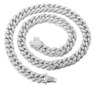 HALUKAKAH Chaîne Cubain Diamant Or pour Homme,14MM Iced Out Finition Or Blanc Platine Collier Ras du Cou 40cm,Complet CZ Diamantées,avec Le Boîte-Cadeau Gratuit