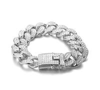 HALUKAKAH Chaîne Cubain Diamant Or pour Homme,20MM Iced Out Finition Or Blanc Platine Bracelet 20cm,Complet CZ Diamantées,avec Le Boîte-Cadeau Gratuit