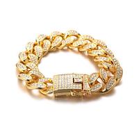 HALUKAKAH Chaîne Cubain Diamant Or pour Homme,20MM Iced Out Plaqué Or Véritable 18 Carats Bracelet 22cm,Complet CZ Diamantées,avec Le Boîte-Cadeau Gratuit