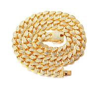 HALUKAKAH Chaîne Cubain Diamant Or pour Homme,20MM Iced Out Plaqué Or Véritable 18 Carats Collier Ras du Cou 40cm,Complet CZ Diamantées,avec Boîte-Cadeau