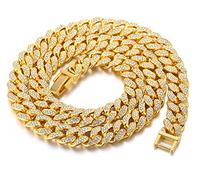HALUKAKAH Chaîne Cubaine Homme Iced Out,15MM Homme Chaîne en Or Miami Véritable Plaqué Or 18 Carats Foulard Collier 55cm,Plein CZ Diamant Couper Set Prong,Cadeau pour Lui