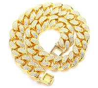 HALUKAKAH Chaîne Cubaine Homme Iced Out,20MM Homme Chaîne en Or Miami Véritable Plaqué Or 18 Carats Foulard Collier 50cm,Plein CZ Diamant Couper Set Prong,Cadeau pour Lui