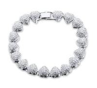 HALUKAKAH Chaîne de Diamants Groupés 414 pour Hommes et Femmes - Plaqué Platine - Exquise Forme de Cœur en 3D - Diamants de Laboratoire Sertis à la Main - Bracelet 20cm - Complète avec Boîte-cadeau