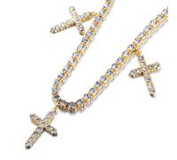HALUKAKAH Chaîne de Tennis Plaquée Or Réel 18k de 5mm avec 0,5ctw de Diamants Sertis à la Main pour Hommes et Femmes - Ornée de 3 Croix Religieuses - Livrée avec Boîte Cadeau
