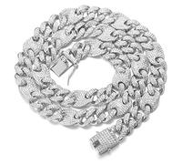 HALUKAKAH Chaîne en Or Glacé,13MM Chaîne Cubaine Homme Miami Plaqué Platine Or Blanc Collier Ras du Cou 75cm,Plein CZ Diamant Simulé,Cadeau pour Lui