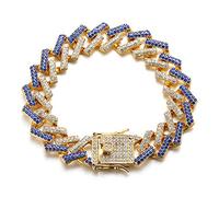 HALUKAKAH Chaîne en Or Glacé,15MM Chaîne Cubaine Homme Miami Véritable Plaqué Or 18 Carats Bracelet 23cm,Plein CZ Diamant Simulé,Cadeau pour Lui