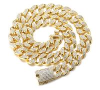 HALUKAKAH Chaîne en Or Glacé,20MM Chaîne Cubaine Homme Miami Véritable Plaqué Or 18 Carats Collier Ras du Cou 50cm,Plein CZ Diamant Simulé,Cadeau pour Lui