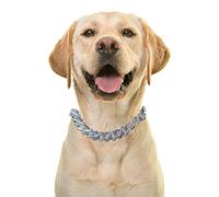 Halukakah Chaîne en or glacé pour grands chiens, collier à maillons cubains en diamant 14 mm plaqué or blanc platine diamants bleus taille 45,7 cm avec boîte cadeau, décoration uniquement