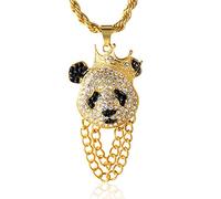 HALUKAKAH Chaîne en Or Homme Iced Out,Véritable Plaqué Or 18 Carats Couronne Panda Pendentif Collier,Plein CZ Lab Diamants Set Prong,avec Chaîne de Corde 60cm,Coffret Cadeau Gratuit