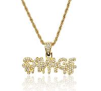 HALUKAKAH Chaîne en Or Homme Iced Out,Véritable Plaqué Or 18 Carats Savage Lettre Pendentif Collier,Plein CZ Lab Diamants Set Prong,avec Chaîne de Corde 60cm,Coffret Cadeau Gratuit