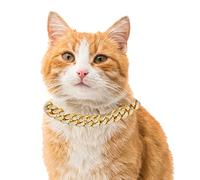 Halukakah Chaîne en Or Iced Out pour Chat, Diamant Lien Cubain Collier Collet 14MM Plaqué Or Véritable 18 Carats 35cm Taille XL avec Gratuit Boite Cadeau, Décoration Uniquement