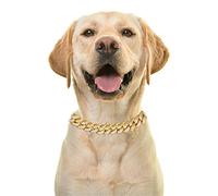 Halukakah Chaîne en Or Iced Out pour Chien, Diamant Lien Cubain Collier Collet 14MM Plaqué Or Véritable 18 Carats 40cm Taille S avec Gratuit Boite Cadeau, Décoration Uniquement