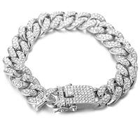 HALUKAKAH Chaîne en Or pour Homme,13MM Chaîne à Maillons Cubains de Iced Out Finition Or Blanc Platine Bracelet 22cm,Complet CZ Diamantées,avec Boîte-Cadeau