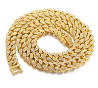 HALUKAKAH Chaîne en Or pour Homme,13MM Chaîne à Maillons Cubains de Iced Out Plaqué Or Véritable 18 Carats Collier Ras du Cou 45cm,Complet CZ Diamantées,avec Boîte-Cadeau