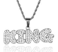HALUKAKAH Chaîne en Or pour Homme,Fini Or Blanc Platine CZ Complet Collier à Pendentif Lettre Bulle King Diamants de Laboratoire avec Chaîne de Corde 60cm avec Le Boîte-Cadeau Gratuit
