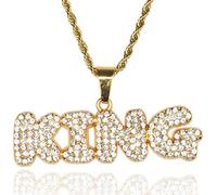 HALUKAKAH Chaîne en Or pour Homme,Plaqué Or Véritable 18 carats CZ Complet Collier à Pendentif Lettre Bulle King Diamants de Laboratoire avec Chaîne de Corde 60cm Coffret Cadeau Gratuit