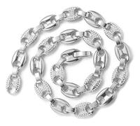 HALUKAKAH Chaîne Graine de Café Homme,Chaîne Argent,Collier et Bracelet,Plaqué Or Réal Or Blanc,Iced Out avec Diamants,75cm,avec Coffret Cadeau Gratuit