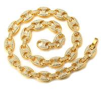 HALUKAKAH Chaîne Graine de Café Homme,Chaîne en Or,Collier,Plaqué Or Réal 18 Carats,Iced Out avec Diamants,75cm,avec Coffret Cadeau Gratuit