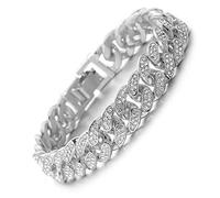 HALUKAKAH Chaîne Homme Argent,Bracelet 14mm Chaîne Cubaine,Plaqué Or Réal Blanc,Iced Out avec Diamants,20cm,avec Coffret Cadeau Gratuit