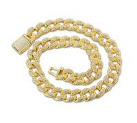 HALUKAKAH Chaîne Homme Diamant Or, Plaqué Or 18k Full Iced Out 16MM Chaîne Miami à Maillons Cubains Collier 50cm, Diamants de Laboratoire Sertis Griffe, Cadeau pour Mari, Ami, Fils