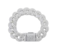 HALUKAKAH Chaîne Homme Diamant Or, Plaqué Platine Full Iced Out 16MM Chaîne Miami à Maillons Cubains Bracelet 20cm, Diamants de Laboratoire Sertis Griffe, Cadeau pour Mari, Ami, Fils