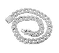 HALUKAKAH Chaîne Homme Diamant Or, Plaqué Platine Full Iced Out 16MM Chaîne Miami à Maillons Cubains Collier 45cm, Diamants de Laboratoire Sertis Griffe, Cadeau pour Mari, Ami, Fils