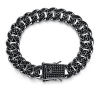 HALUKAKAH Chaîne Homme en Or,Bracelet 14mm Chaîne Cubaine,Plaqué Or Noir Rhodié,Iced Out avec Diamants,22cm,avec Boîte-Cadeau Gratuit