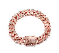 HALUKAKAH Chaîne Homme en Or,Bracelet 14mm Chaîne Cubaine,Plaqué Or Rose,Iced Out avec Diamants,22cm,avec Boîte-Cadeau Gratuit