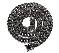 HALUKAKAH Chaîne Homme en Or,Collier 14mm Chaîne Cubaine,Plaqué Or Noir Rhodié,Iced Out avec Diamants,45cm,avec Boîte-Cadeau Gratuit