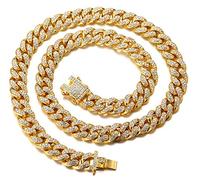 HALUKAKAH Chaîne Homme en Or,Collier 14mm Chaîne Cubaine,Plaqué Or Réal 18 Carats,Iced Out avec Diamants,90cm,avec Le Boîte-Cadeau Gratuit
