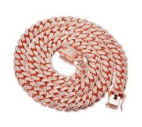 HALUKAKAH Chaîne Homme en Or,Collier 14mm Chaîne Cubaine,Plaqué Or Rose,Iced Out avec Diamants,50cm,avec Boîte-Cadeau Gratuit