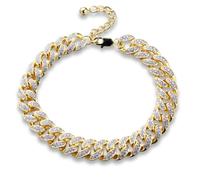 HALUKAKAH Cheville de Chaîne Cubaine en Diamant Plaqué Or 18 Carats pour Hommes - Plus de 300 Diamants Sertis à la Main - 13mm Longueur 24,5cm avec Chaîne d'Extension Ajustable - Avec Boîte Cadeau