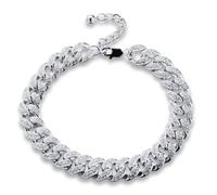 HALUKAKAH Cheville de Chaîne Cubaine en Diamant Plaqué Platine pour Hommes - Plus de 300 Diamants Sertis à la Main - 13mm Longueur 24,5cm avec Chaîne d'Extension Ajustable - Avec Boîte Cadeau