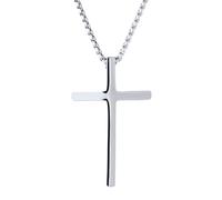 HALUKAKAH Collier Ado Premium | Acier Titane Médical Hypoallergénique Plaqué Platine | Pendentif Croix Religieuse avec Chaîne Boîte 60cm | Première Communion | Boîte Cadeau Inclus