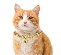 Halukakah Collier Chat - Carat - Chaîne en Or en Maillons Cubains et Diamant pour Chaton & Chat - Taille de Collier 22cm Plaqué Or Réel 18k - avec Cloche - Préparez Votre Chat à Défilé