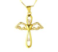 HALUKAKAH Collier Croix Ailes d’Ange en Moissanite pour Garçons Ados,0,5ct de Diamants de Laboratoire,Pendentif Plaqué Or Jaune 18K,Bijou Religieux Luxueux pour 5 à 16 Ans Fils,Petit-fils,Neveu