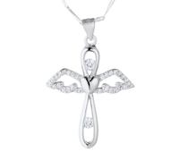 HALUKAKAH Collier Croix Ailes d’Ange en Moissanite pour Garçons Ados,0,5ct de Diamants de Laboratoire,Pendentif Plaqué Or Blanc Platine,Bijou Religieux Luxueux pour 5 à 16 Ans Fils,Petit-fils,Neveu