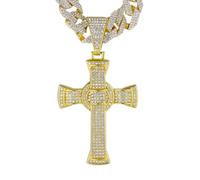 HALUKAKAH Collier Croix Celtique en Diamants pour Homme,Plaqué Or 18k,Pendentif Serti de Diamants de Laboratoire avec 15MM Chaîne Cubaine Diamantée 50cm,Cadeau Religieux pour Mari,Fils,Petit Ami