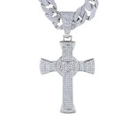 HALUKAKAH Collier Croix Celtique en Diamants pour Homme,Plaqué Platine,Pendentif Serti de Diamants de Laboratoire avec 15MM Chaîne Cubaine Diamantée 50cm,Cadeau Religieux pour Mari,Fils,Petit Ami