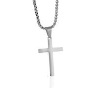 HALUKAKAH Collier Croix en Argent Sterling 925 pour Garçons et Adolescents - Petit Pendentif Croix Plaqué Platine avec Chaîne en Acier Inoxydable - Avec Carte de Message Biblique et Boîte Cadeau