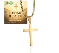 HALUKAKAH Collier Croix en Argent Sterling 925 pour Garçons et Adolescents - Petit Pendentif Croix Plaqué Or 18 Carats avec Chaîne en Acier Inoxydable - Avec Carte de Message Biblique et Boîte Cadeau