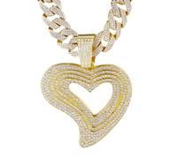 HALUKAKAH Collier Cœur de Diamants pour Homme,Plaqué Or 18k,Pendentif Serti de Diamants de Laboratoire avec 15MM Chaîne Cuban Link 50cm,Cadeau Parfait pour Mari,Fils,Petit Ami